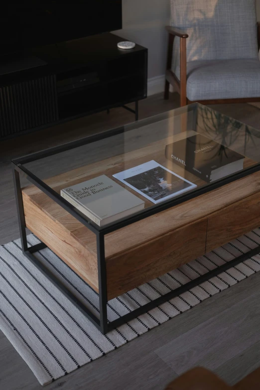 the table has been placed on top of the carpet