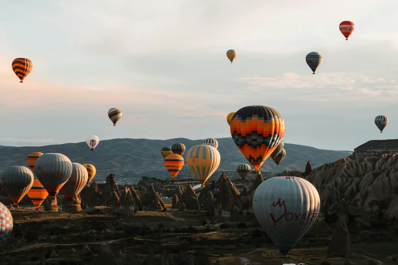 a large amount of  air balloons flying in the sky