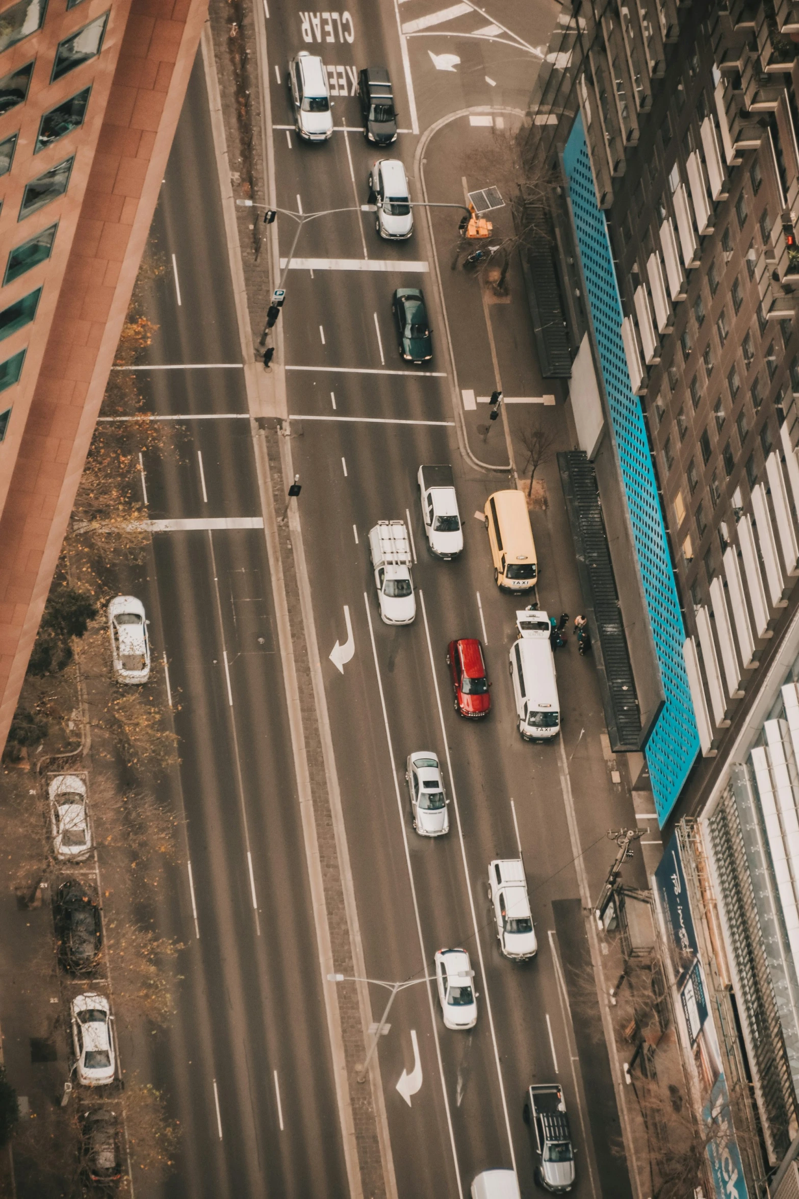 an aerial view of a city street and intersection