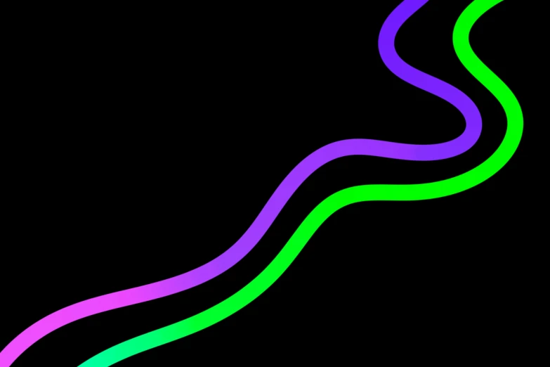 a very colorful curved neon line on a black background