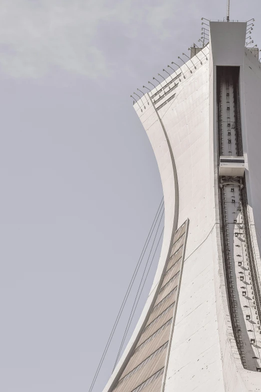 a bird standing on the side of a tall tower