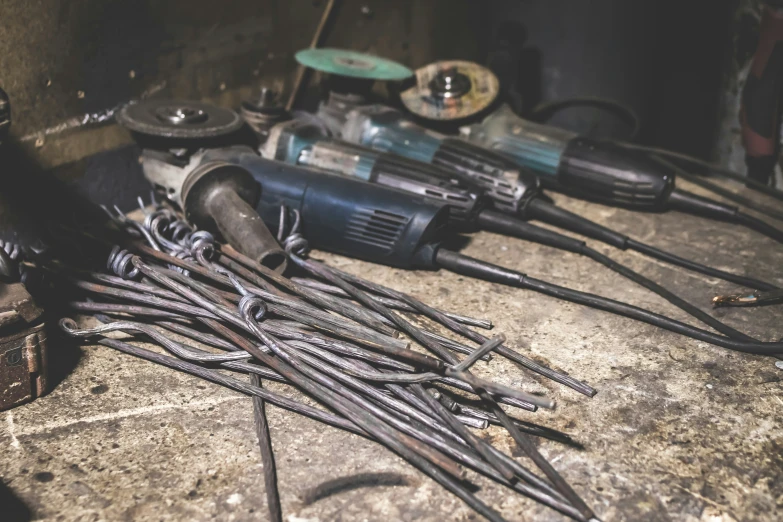 many electrical tools laying next to each other