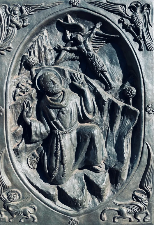 the carving depicts the birth of jesus