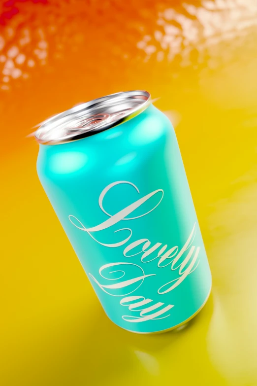 a blue and silver can on a yellow and red background