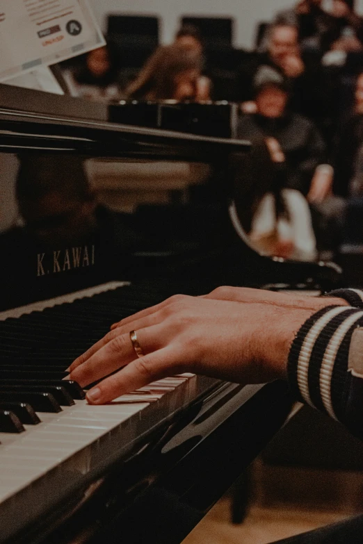 a close up of hands playing an organ