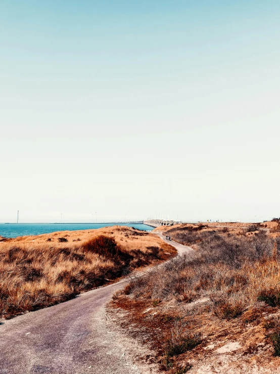 a view of a beach with sand and grass