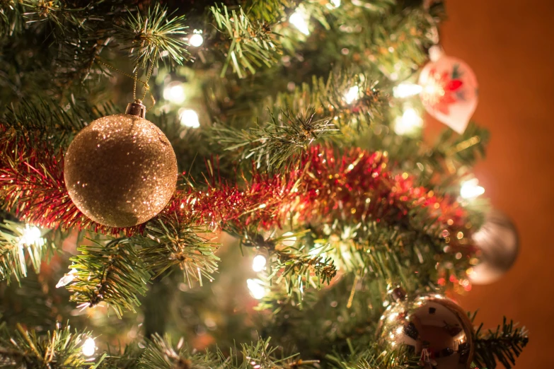 christmas tree with red and white ornaments