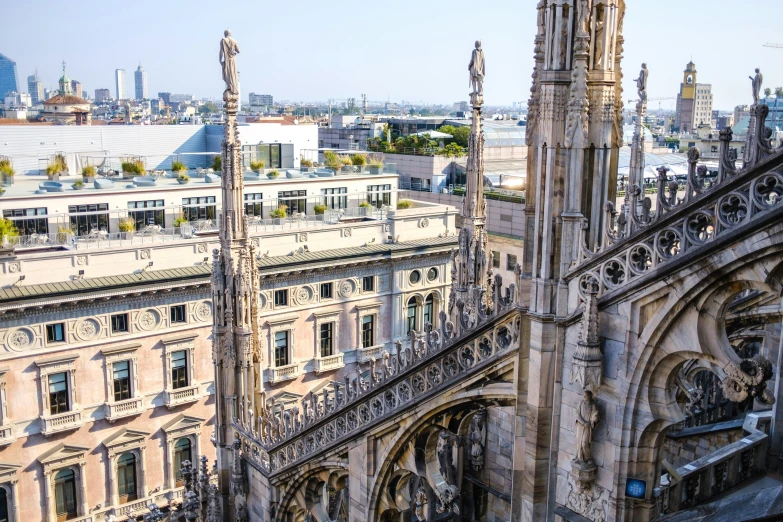 the roof of an old building in the city