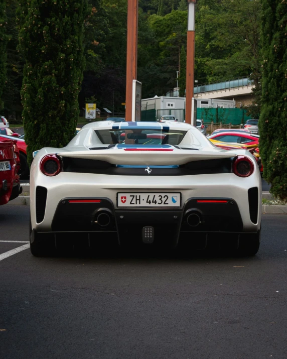 a car is driving down the road in traffic