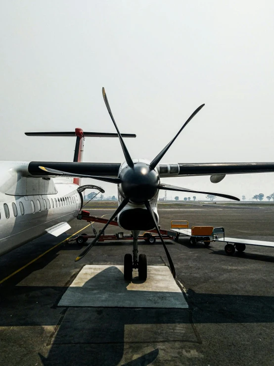 the airplane has four propellers on it