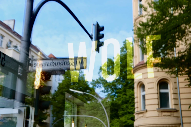 view of a street light from behind glass