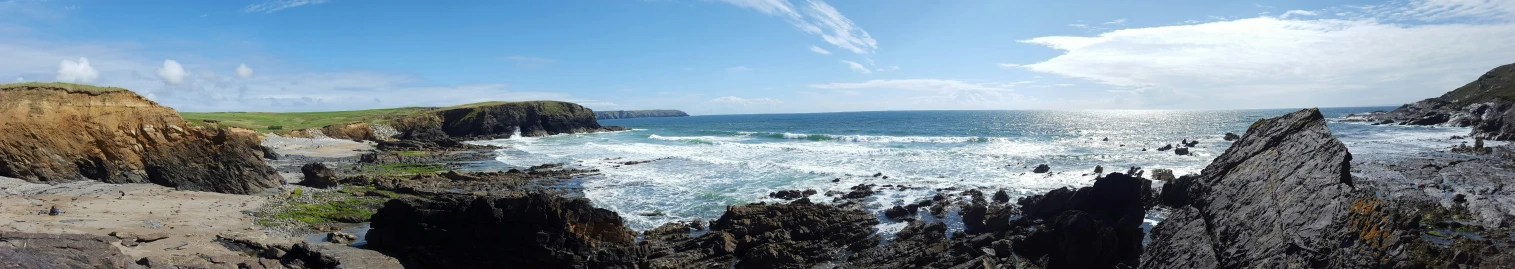 the large rocks have small waves breaking on them