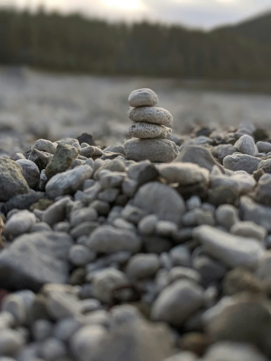 some rocks and pebbles on the shore