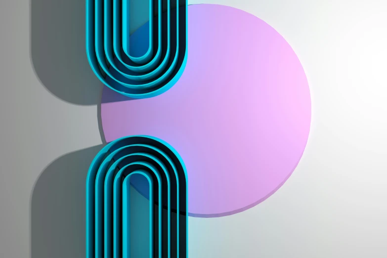 blue tube shapes against a pastel background