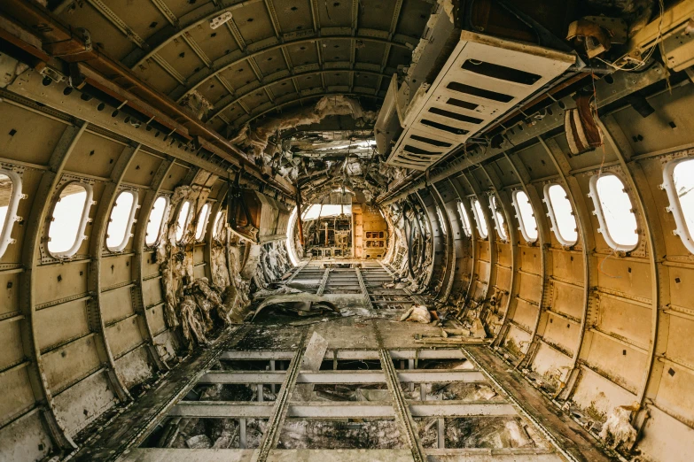 a very dirty air plane that is in the process of restoration