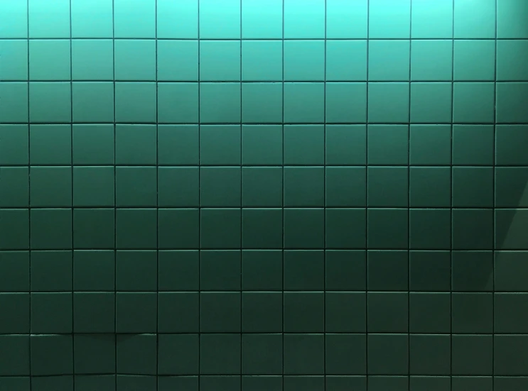 a green tile bathroom wall with black tiling