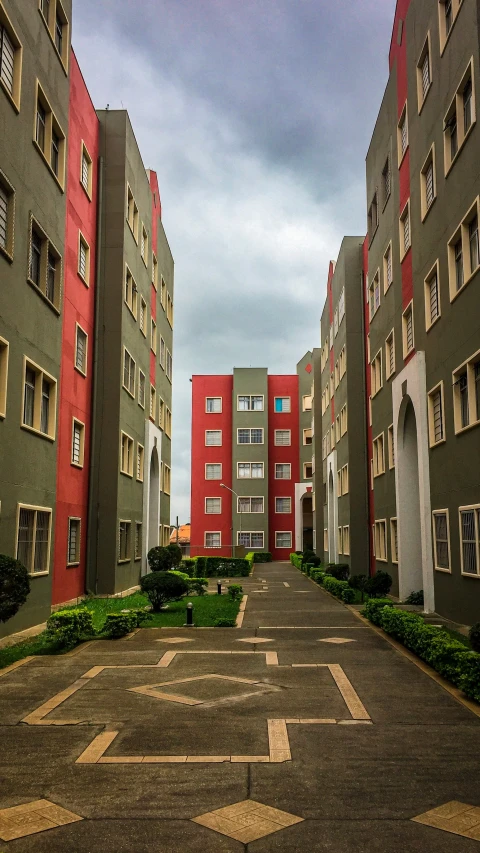 a picture of a street in front of some buildings