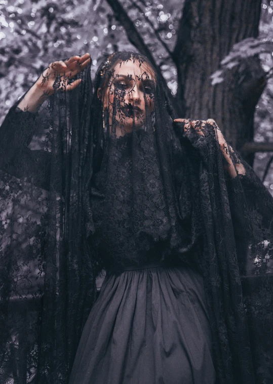 a creepy woman dressed up in the woods