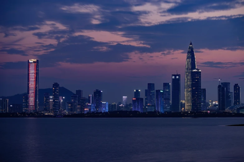 the skyline of a large city next to the ocean