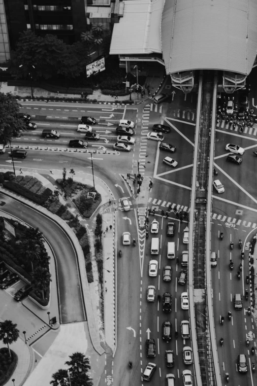 aerial view of cars on an intersection