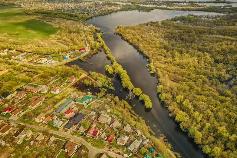 there is an aerial view of some town