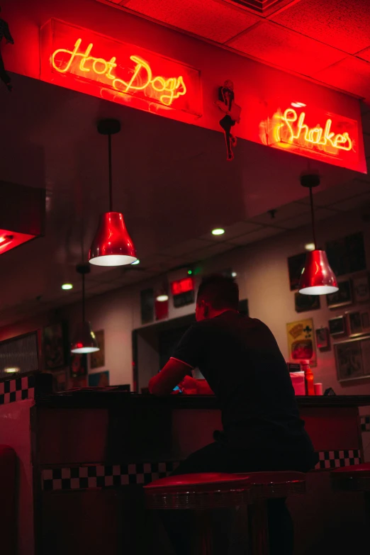 man sitting in the booth at a  dog restaurant