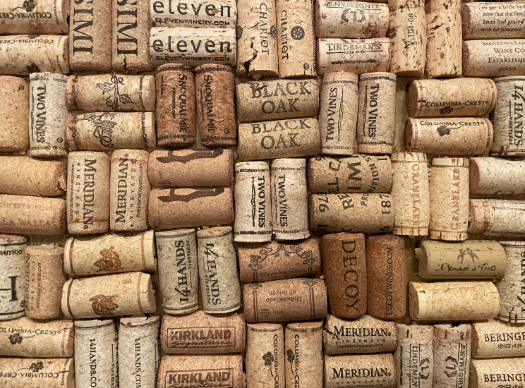 a closeup view of a large assortment of wine corks