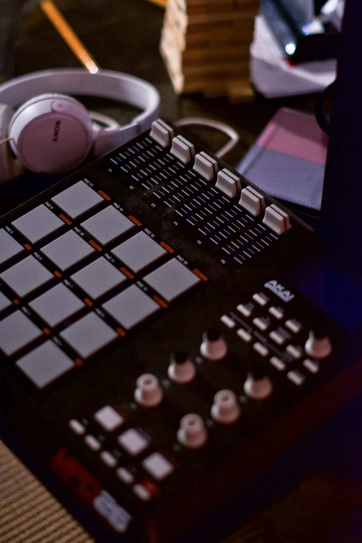 a recording machine sits in the middle of a table