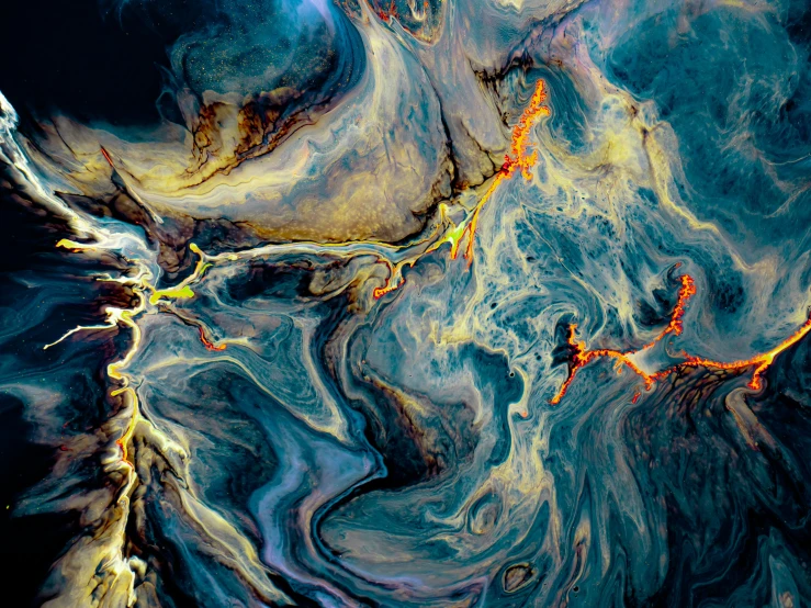 a very large and colorful, liquid painted in blue