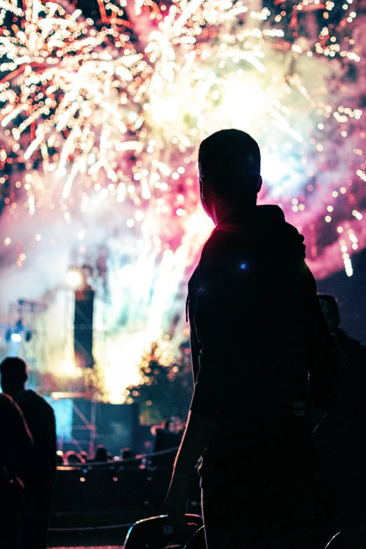 a person taking a picture of the fireworks