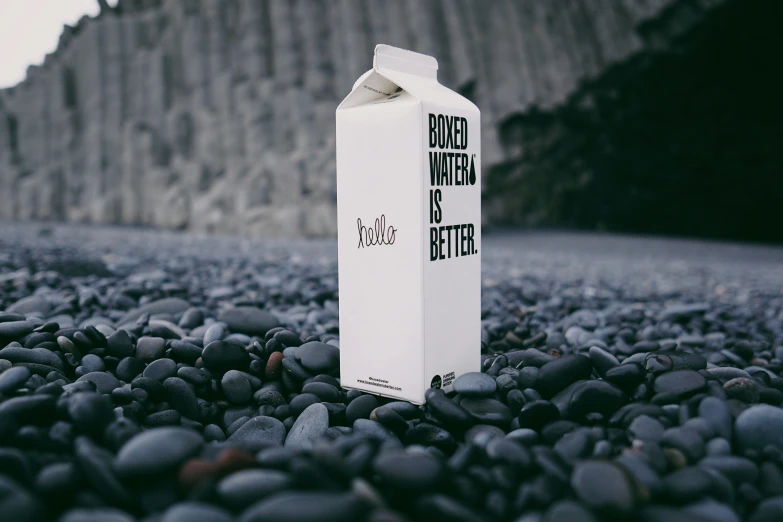 an open milk carton sitting on a pile of gravel