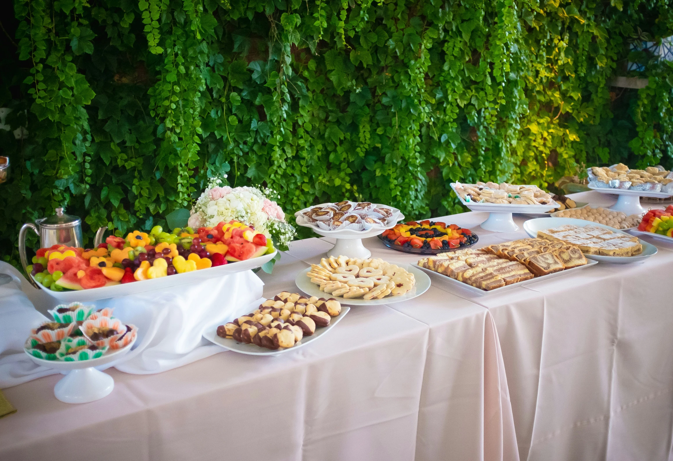 the buffet set up is ready to be eaten