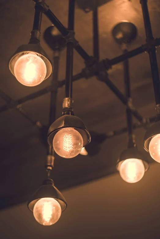 vintage style light bulbs suspended from the ceiling