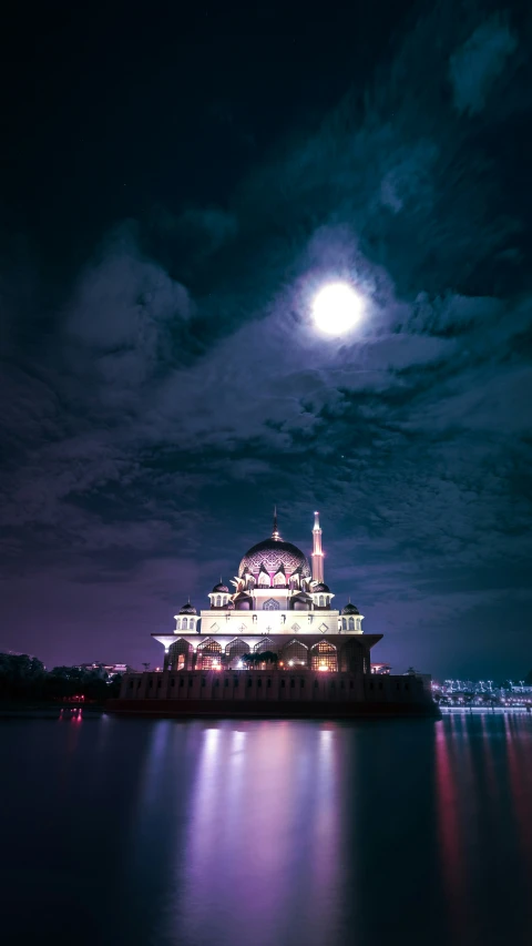 a view of the dome at night with lights