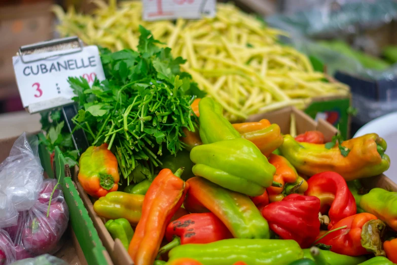 several box full of vegetables in various colors