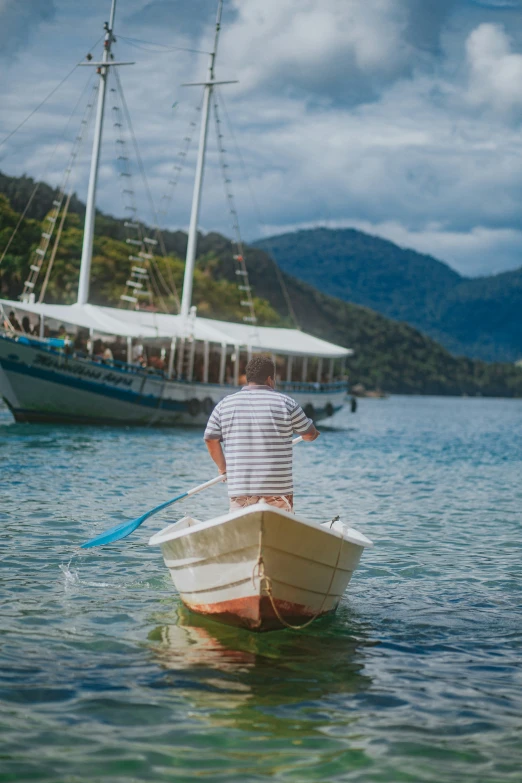 there is a man paddling a boat in the water