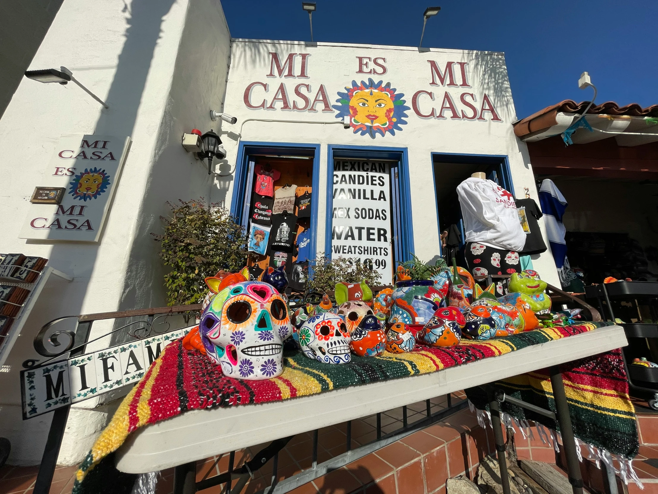 colorful decorations and costumes decorate the exterior of a building