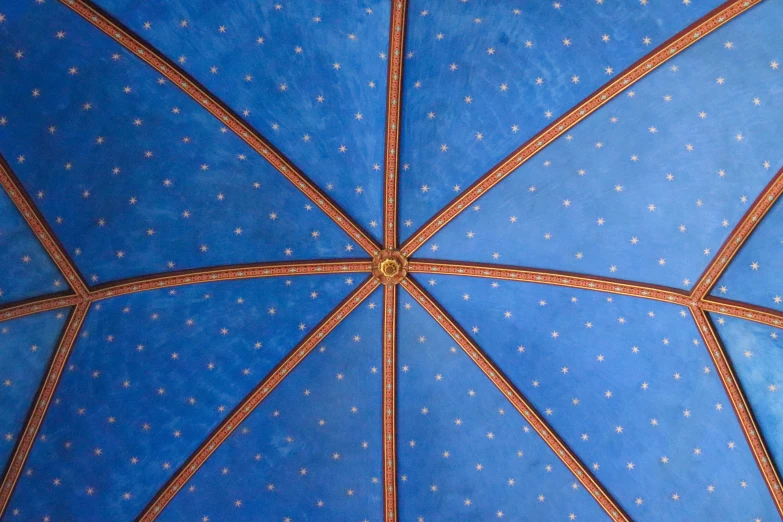 the inside of an umbrella with white dots