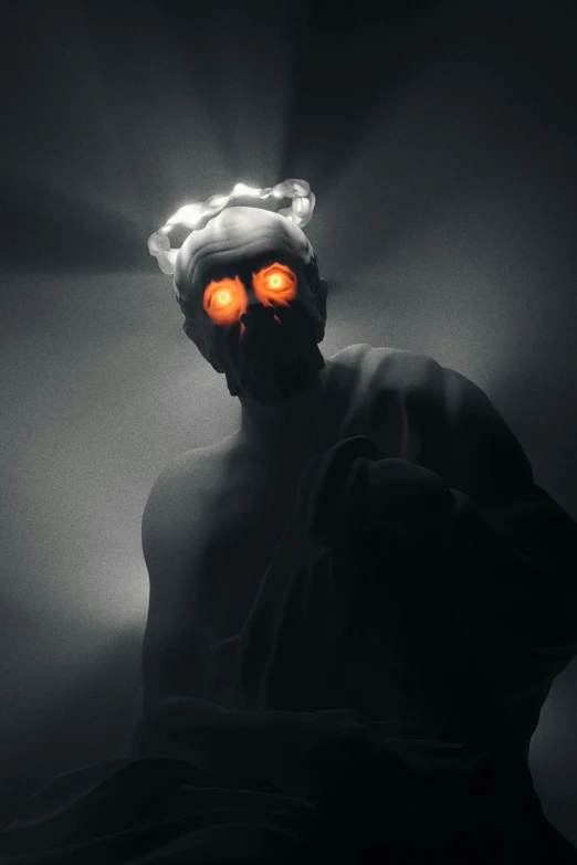 a po of a person with glowing orange eyes