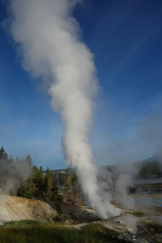 an old world style steam rises into the blue sky