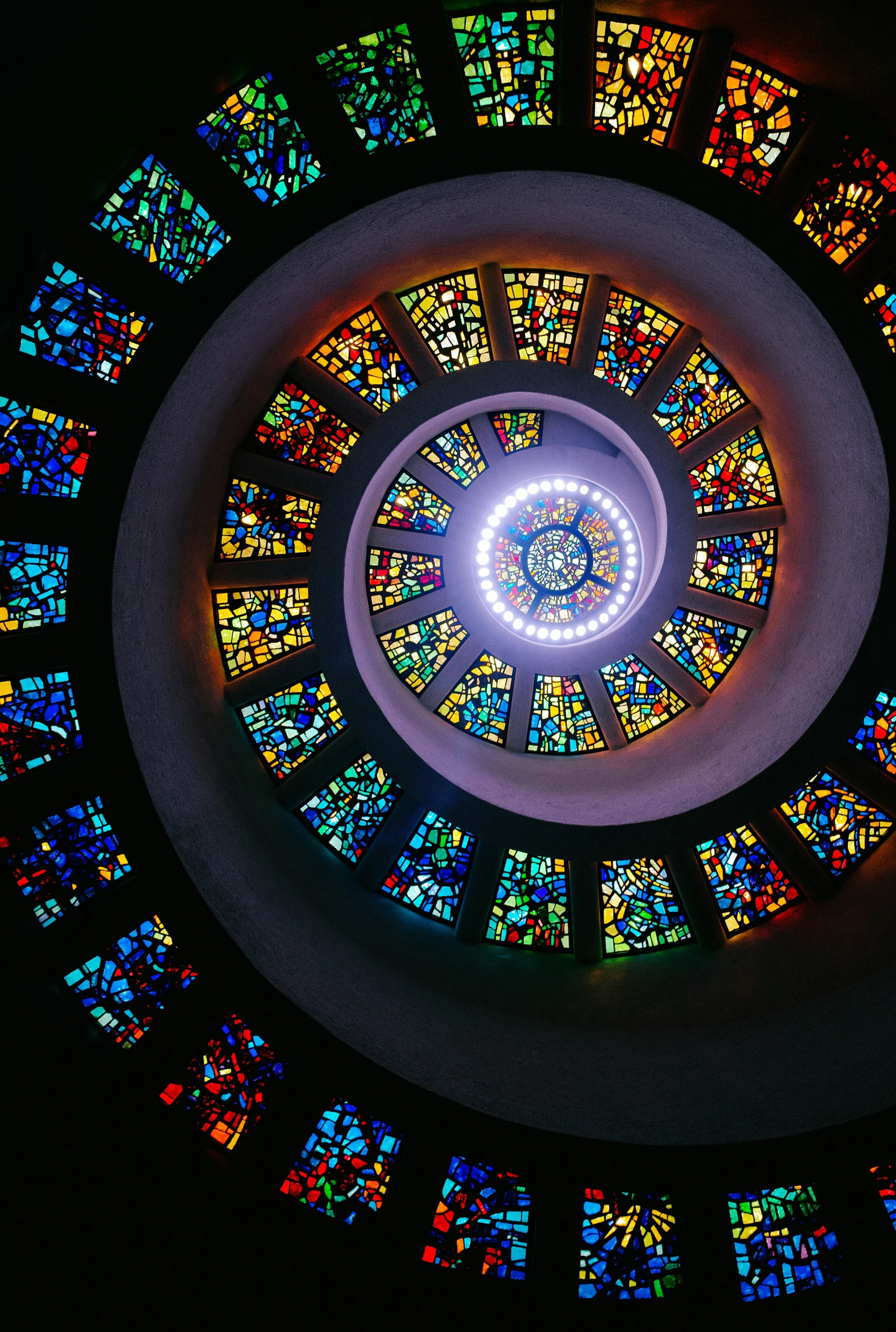 the inside of a large stained glass circle