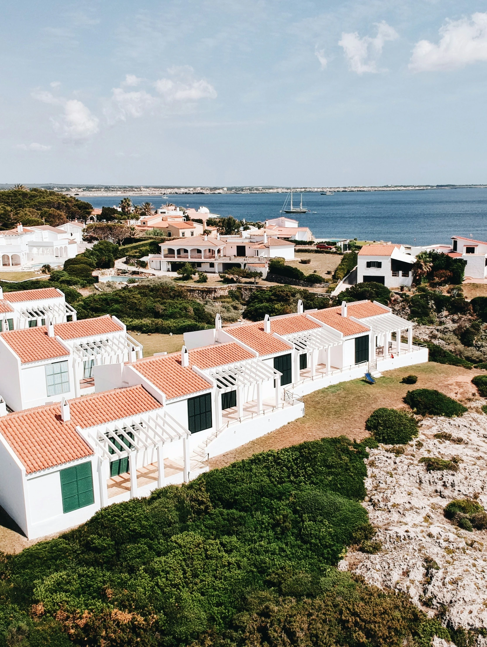 houses near a body of water surrounded by land