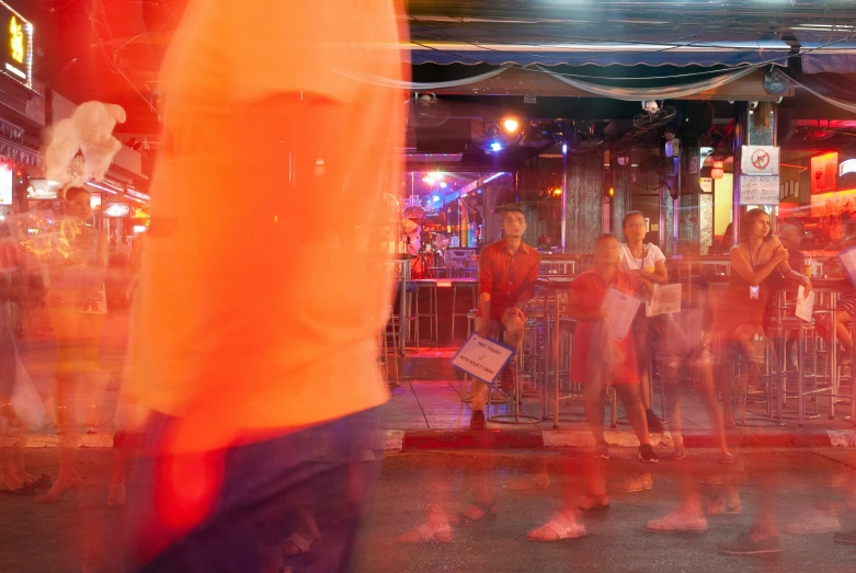 the view from inside the bar shows blurred image