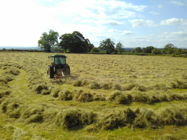 a tractor is driving in an empty field