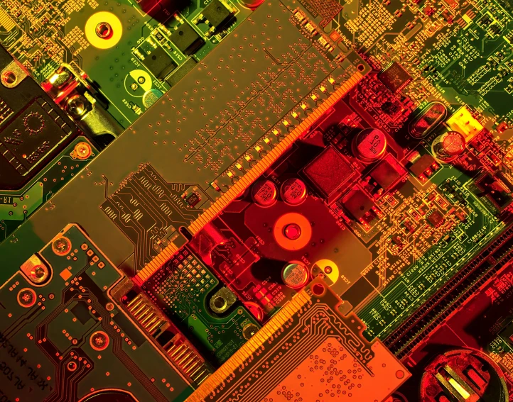 a background of computer parts with many colors