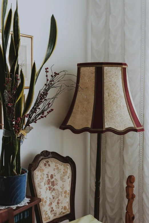 a large lamp sitting on top of a wooden table