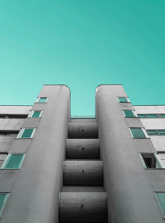 a view up the outside of a tall building