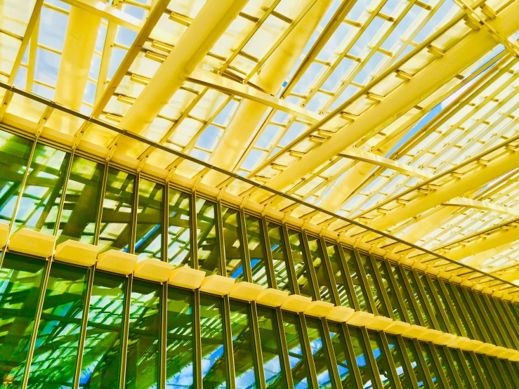 a roof in front of a very tall building