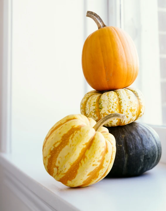 a group of three gourds are stacked on each other