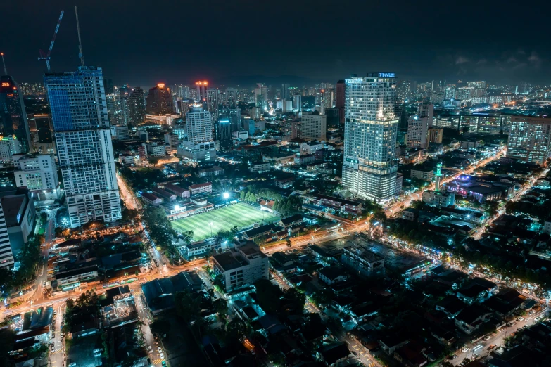 an aerial s of the city center from above